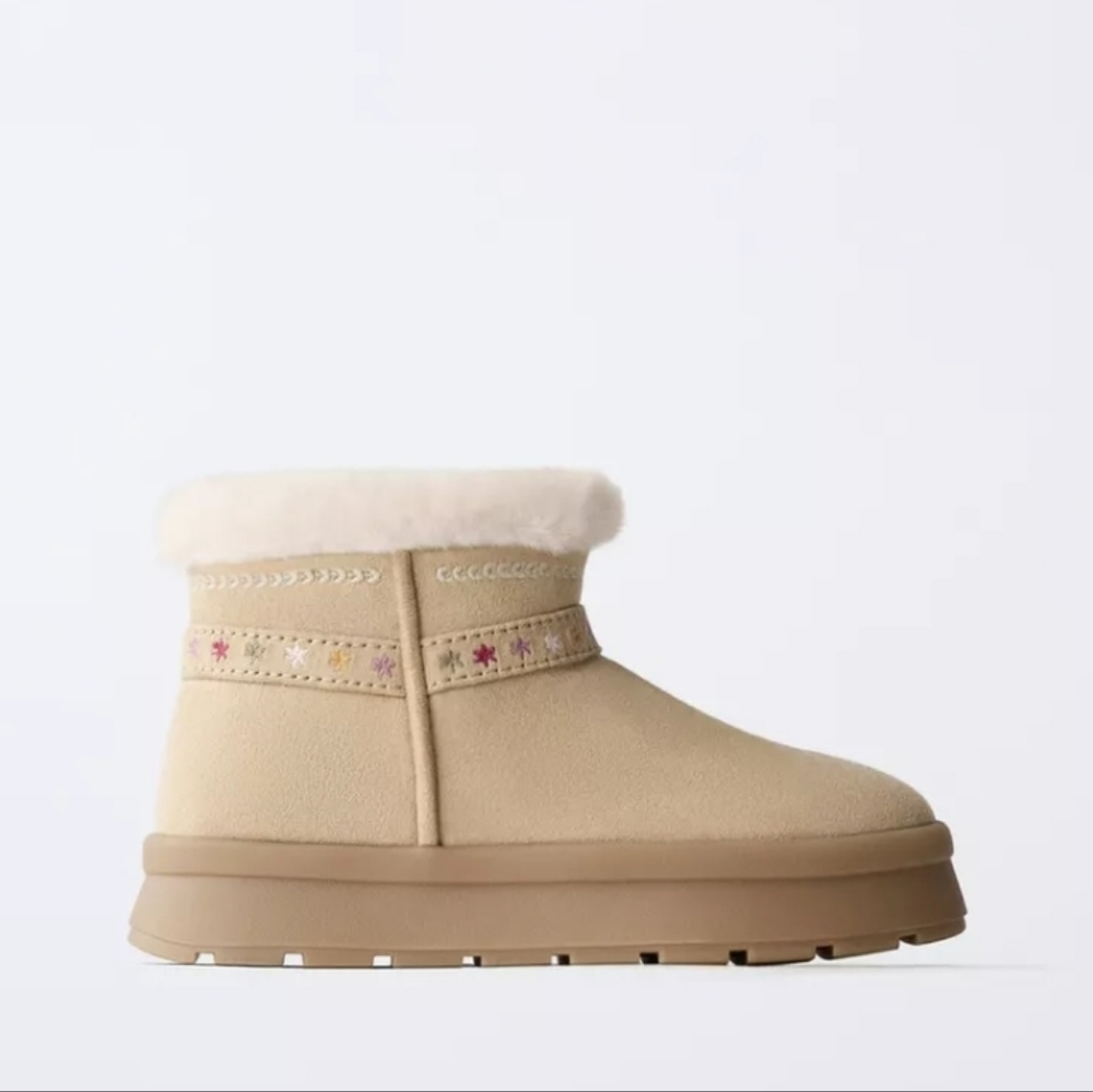 Toddler Tan Embroidered Ankle Boots